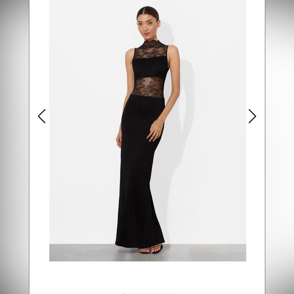 Alice + Olivia Black Lace Sheer Panel Evening Gown - Picture 3 of 6